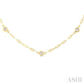 1/4 Ctw Bezel Set Round Cut Diamond Paperclip Station Necklace in 14K Yellow Gold